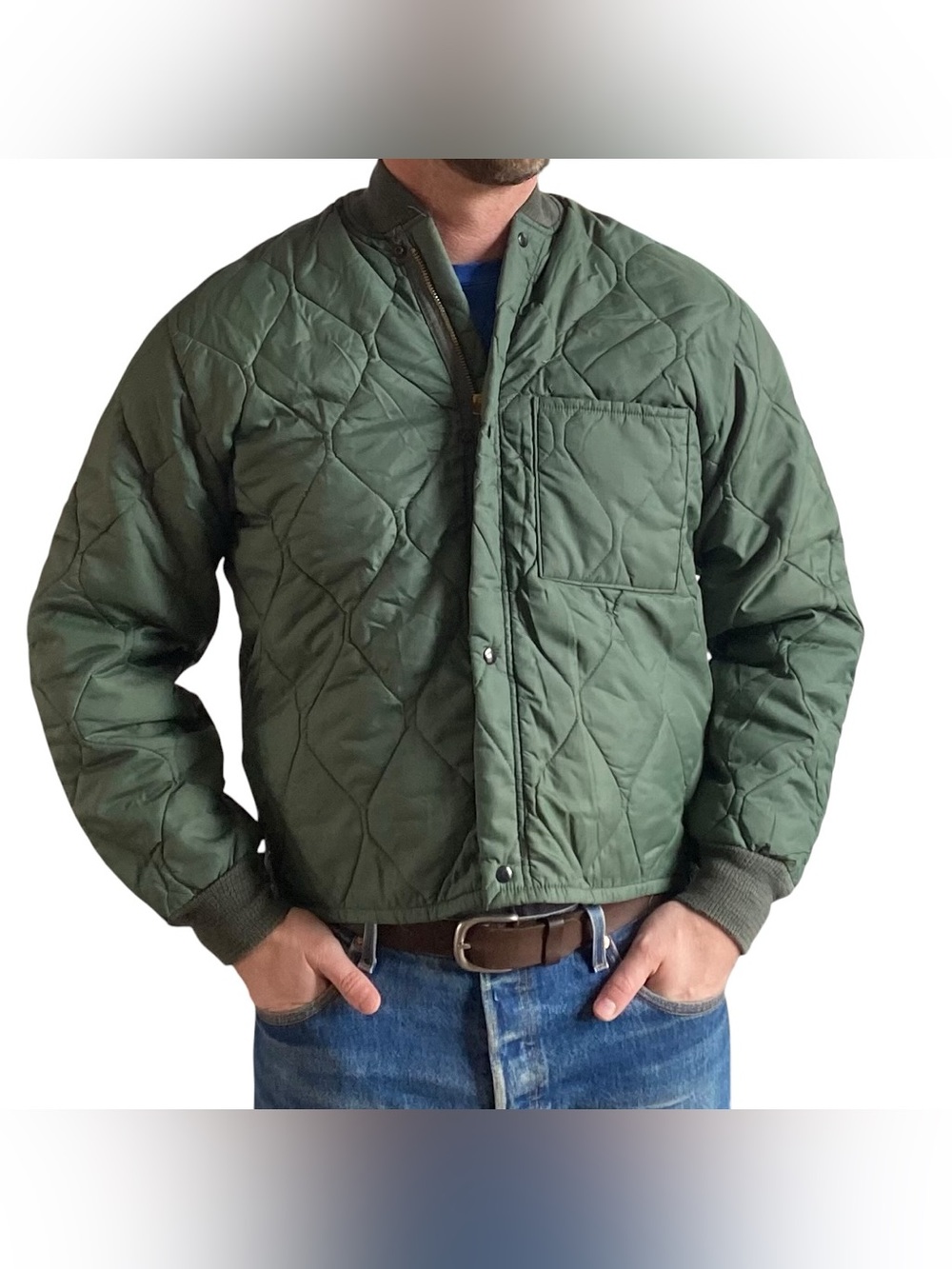 Military Flyers Quilted Jacket CWU 9 P Green USMI Vintage Made In USA Medium 80s